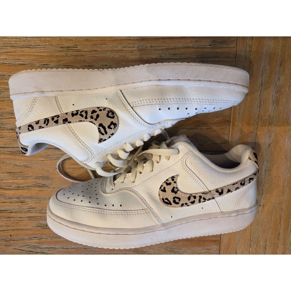 Nike Court Vision Low 'Leopard Swoosh - White', WMNS #DD9665-100. size 7.5 - Picture 2 of 6